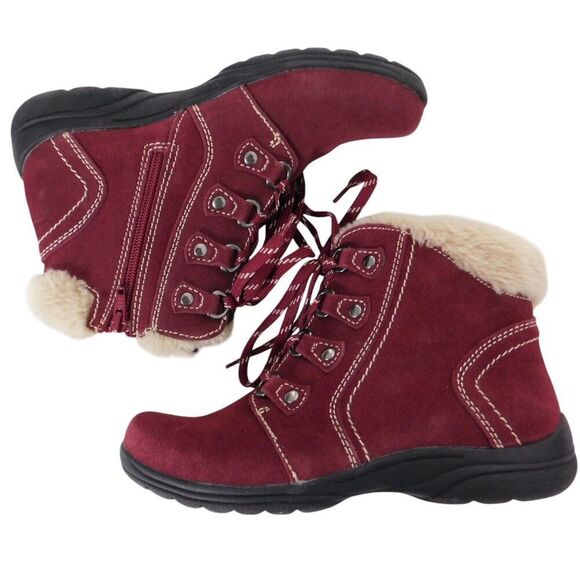 Earth Origins Boots CROWLEY Womens Ankle Winter Suede Leather Burgundy Zip 7.5 M - Picture 1 of 9